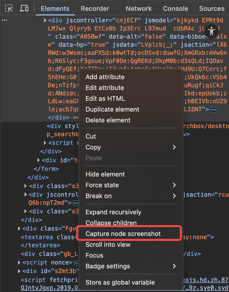 Capture node screenshot